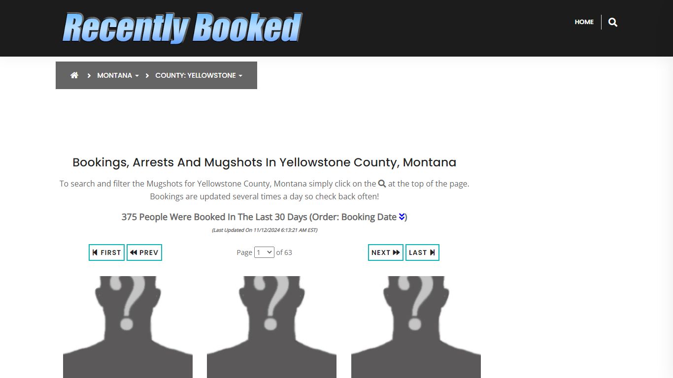 Bookings, Arrests and Mugshots in Yellowstone County, Montana