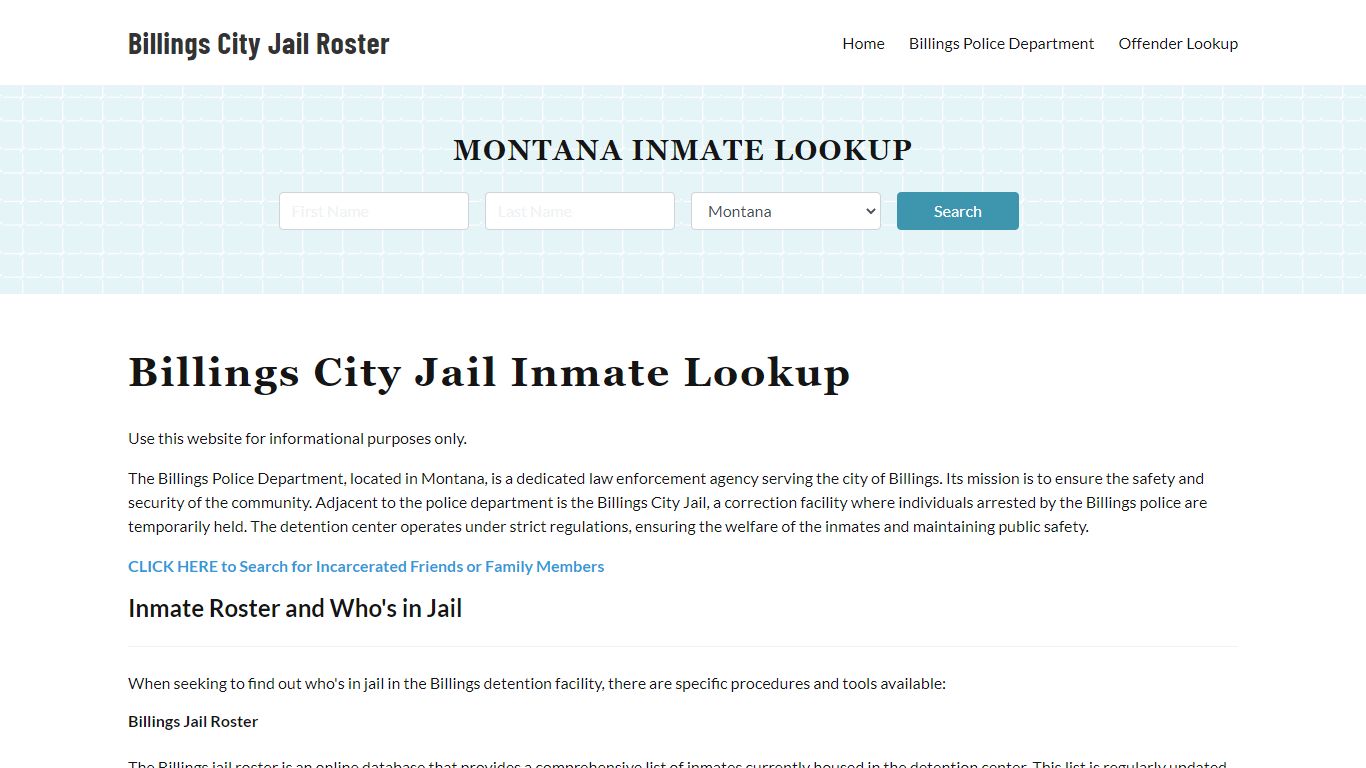 Billings City Jail, MT Inmate Search, Jail Roster, Bookings