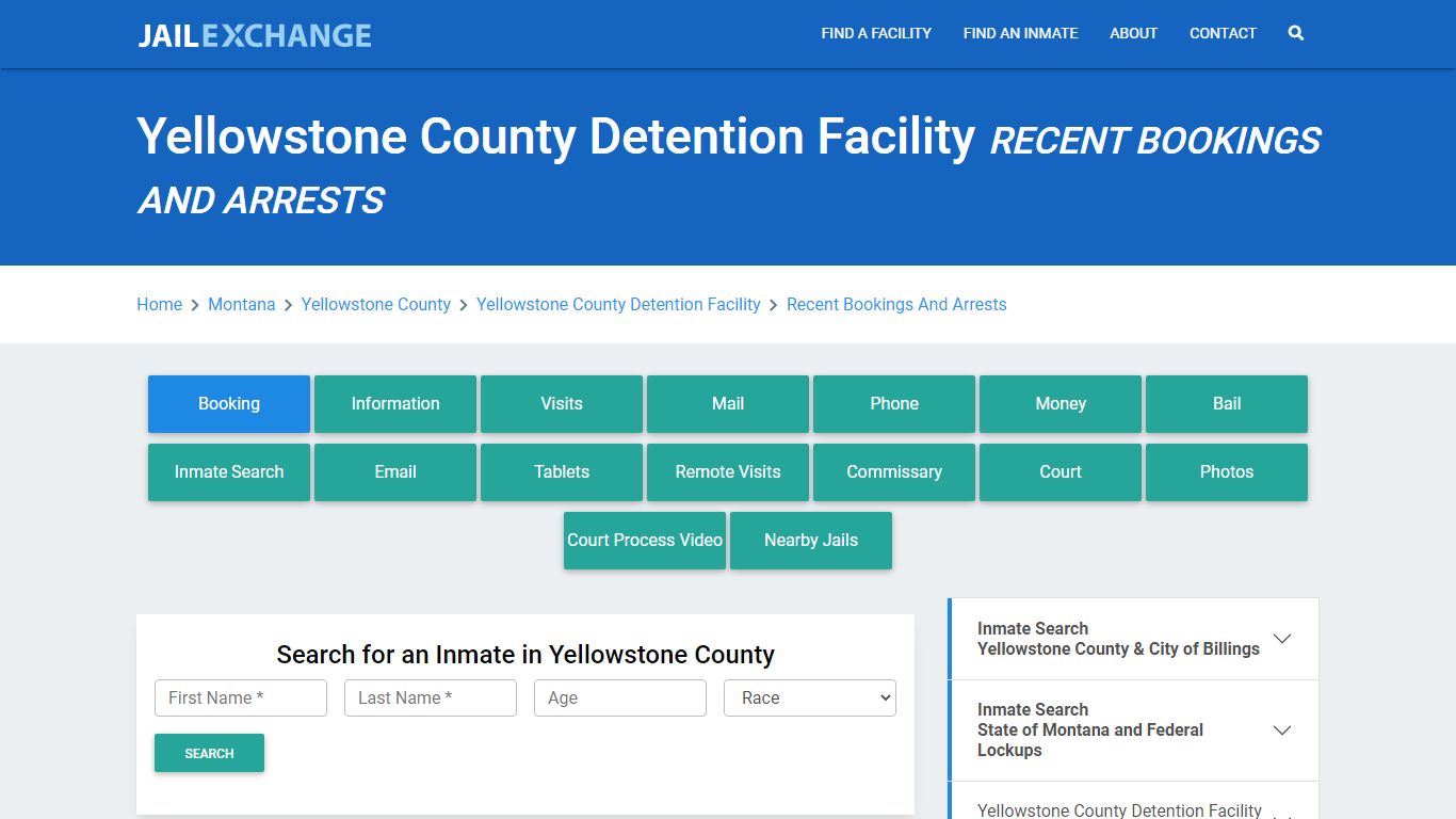 Yellowstone County Detention Facility Recent Bookings And Arrests